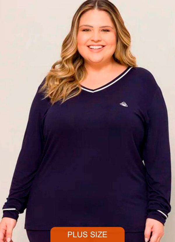 Rovitex - Pijama Feminino Manga Longa Azul