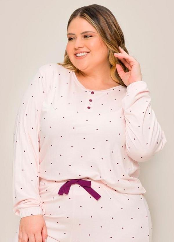 Rovitex - Pijama Feminino Plus Manga Longa Bege 2