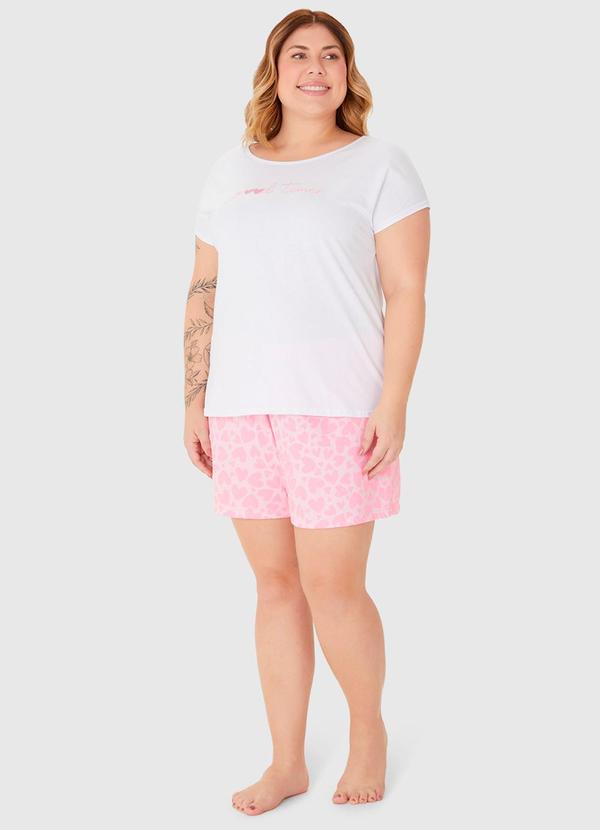 Malwee - Pijama Feminino Plus Size Blusa e Shorts Branco 2