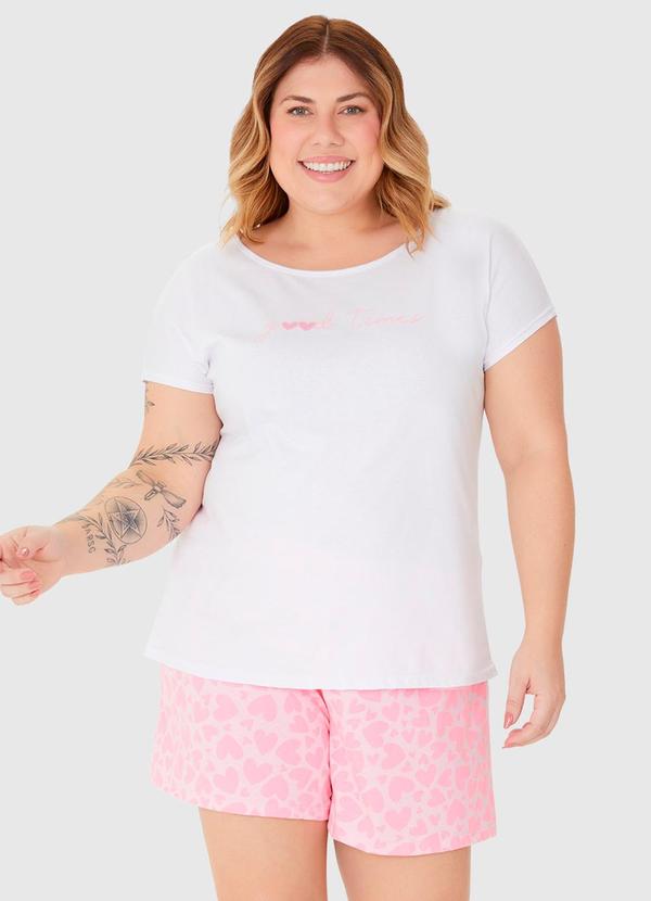 Malwee - Pijama Feminino Plus Size Blusa e Shorts Branco 1