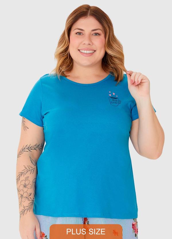 Malwee - Pijama Feminino Plus Size Blusa Manga Curta Azul