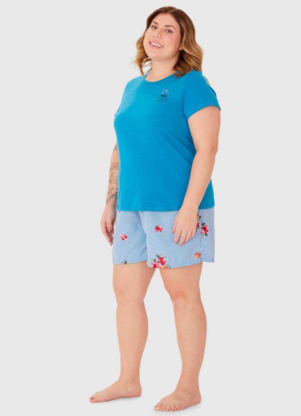 Malwee - Pijama Feminino Plus Size Blusa Manga Curta Azul 3