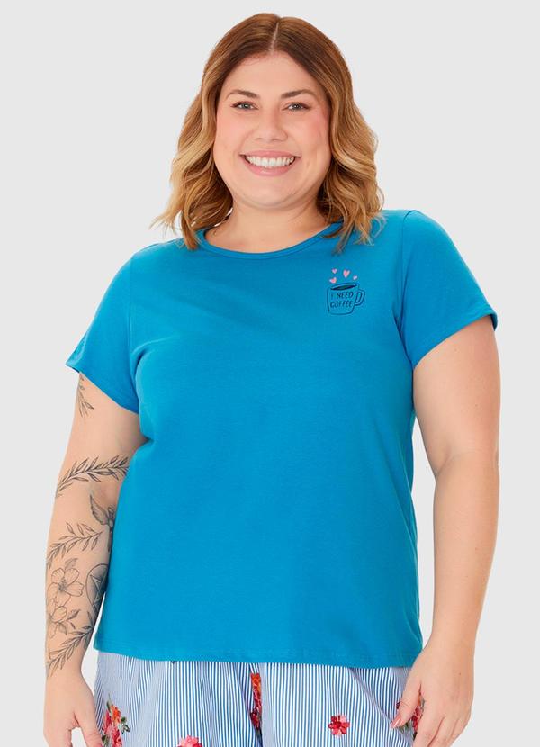 Malwee - Pijama Feminino Plus Size Blusa Manga Curta Azul 4