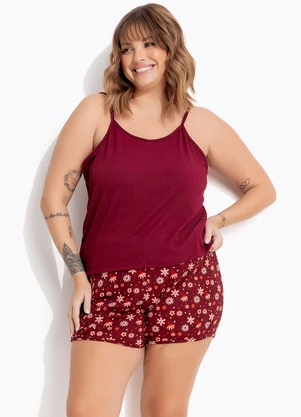 Marguerite - Pijama Floral Mini em Malha Suede - MARGUERITE