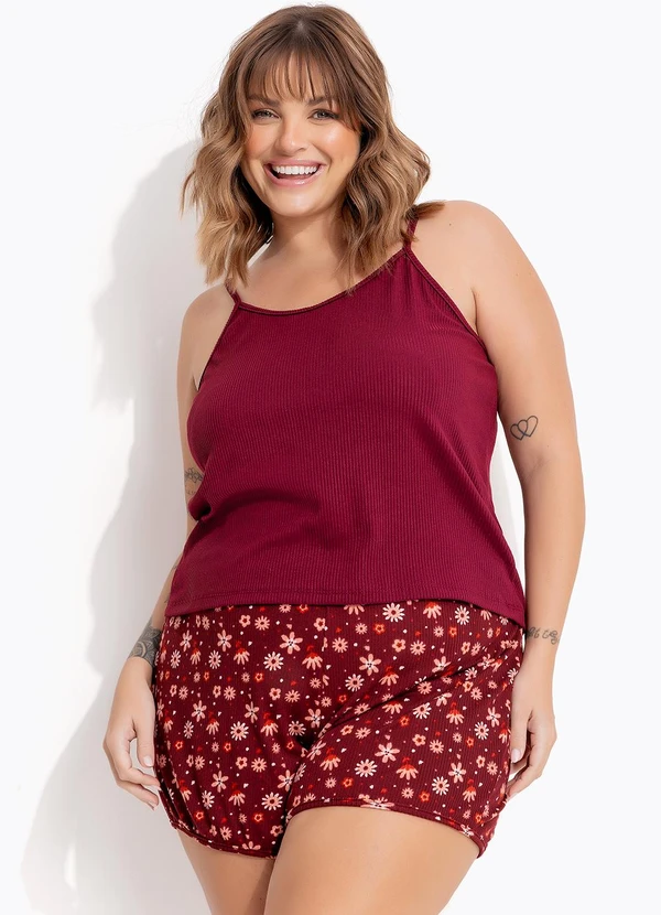 Marguerite - Pijama Floral Mini em Malha Suede 5