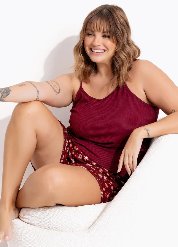 Marguerite - Pijama Floral Mini em Malha Suede 6