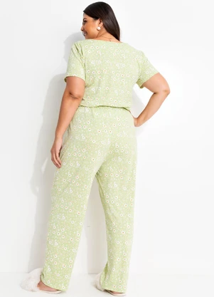 Marguerite - Pijama Floral Verde em Malha com Elastano - MARGUERITE