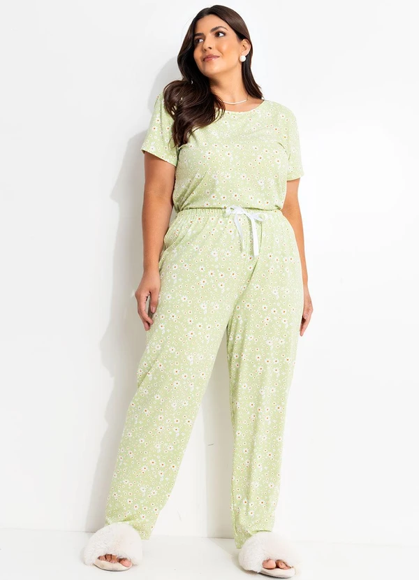 Marguerite - Pijama Floral Verde em Malha com Elastano 3