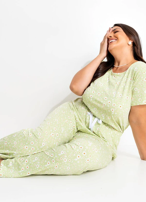 Marguerite - Pijama Floral Verde em Malha com Elastano 5