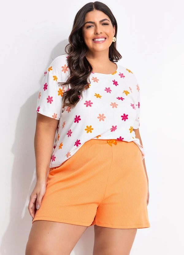 Marguerite - Pijama Flores em Malha Canelada