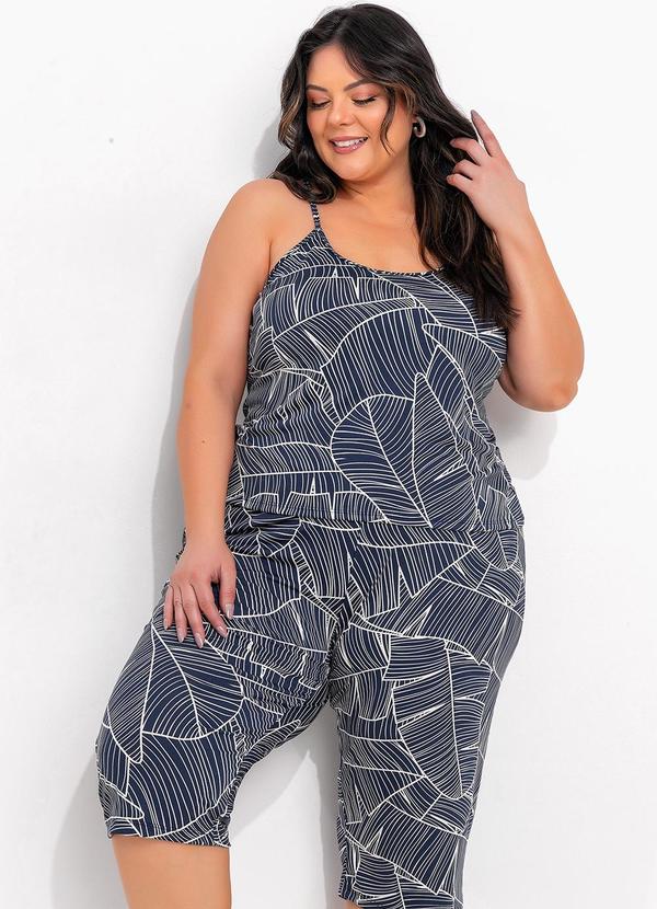 Marguerite - Pijama Folhagem Marinho em Malha  Fria. 8