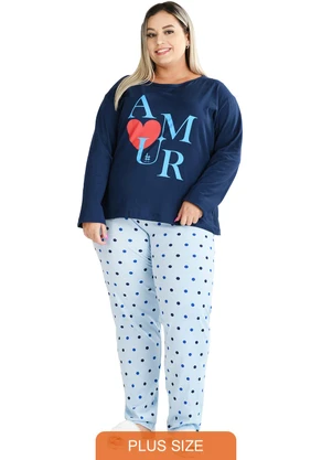 Be Blast - Pijama Inverno Plus Size de Algodão Amur Azul - BE BLAST
