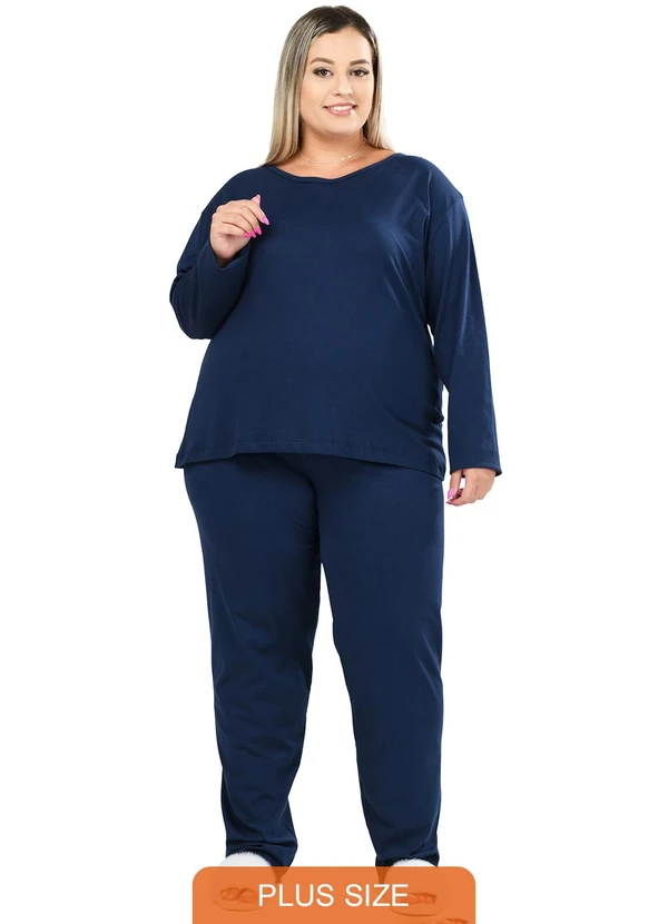 Be Blast - Pijama Inverno Plus Size de Algodão Básico Azul