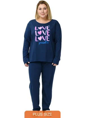 Be Blast - Pijama Inverno Plus Size de Algodão Love Azul - BE BLAST