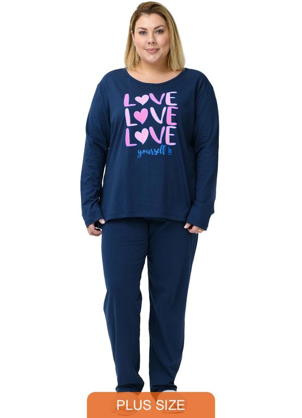 Be Blast - Pijama Inverno Plus Size de Algodão Love Azul