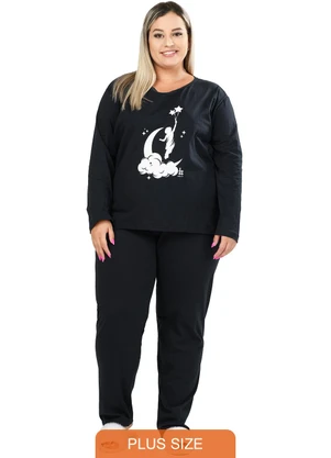Be Blast - Pijama Inverno Plus Size de Algodão Lua Preto - BE BLAST