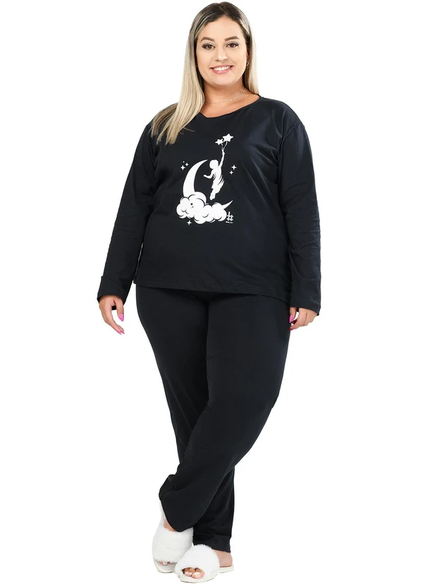 Be Blast - Pijama Inverno Plus Size de Algodão Lua Preto 2
