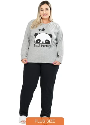 Be Blast - Pijama Inverno Plus Size de Algodão Panda Cinza - BE BLAST