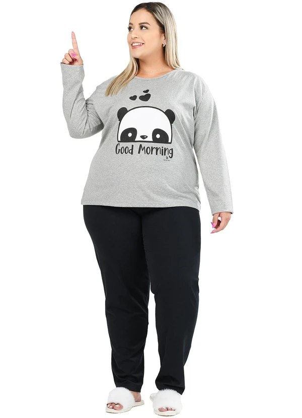 Be Blast - Pijama Inverno Plus Size de Algodão Panda Cinza 3