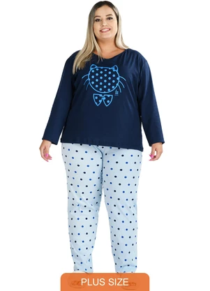 Be Blast - Pijama Inverno Plus Size Gatinho Bolinha Azul - BE BLAST