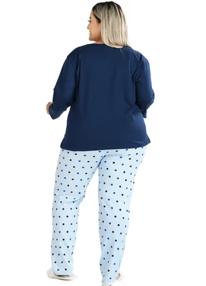 Be Blast - Pijama Inverno Plus Size Gatinho Bolinha Azul - BE BLAST