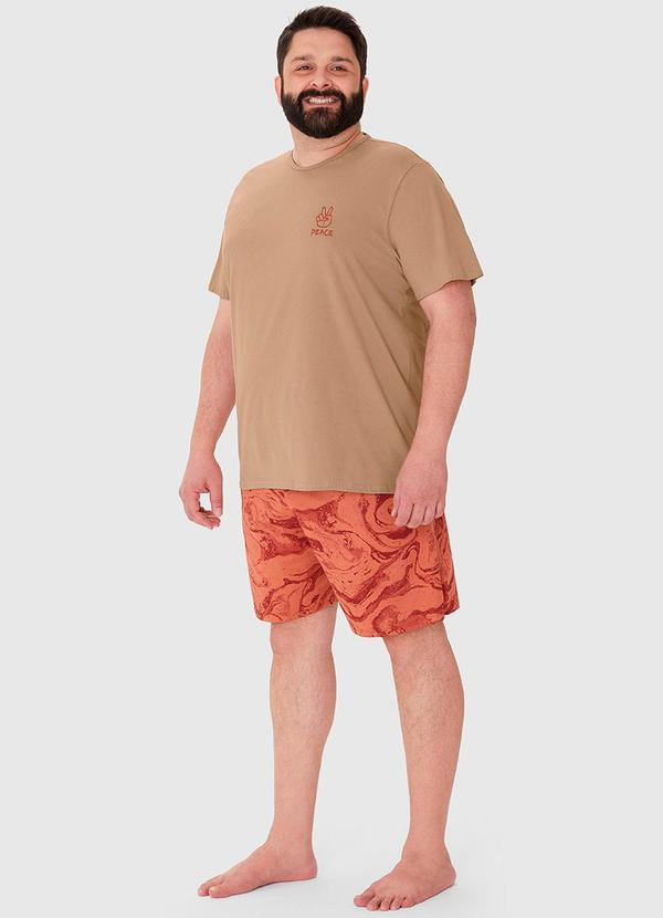 Malwee - Pijama Masculino Plus Size Camiseta Marrom 2