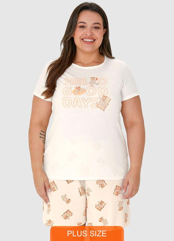 Malwee - Pijama Off White Curto Estampado em Malha Plus 1