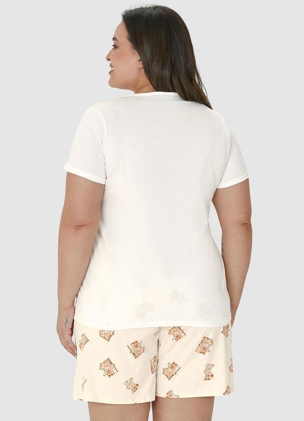 Malwee - Pijama Off White Curto Estampado em Malha Plus 2