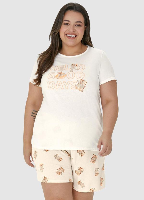 Malwee - Pijama Off White Curto Estampado em Malha Plus 4