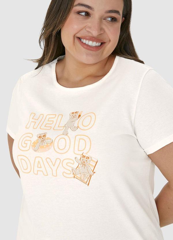 Malwee - Pijama Off White Curto Estampado em Malha Plus 5