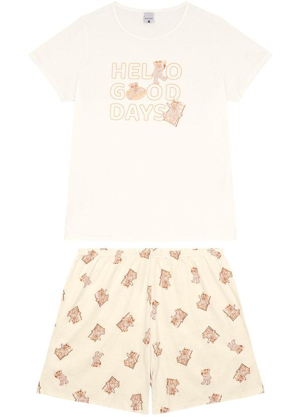 Malwee - Pijama Off White Curto Estampado em Malha Plus 6