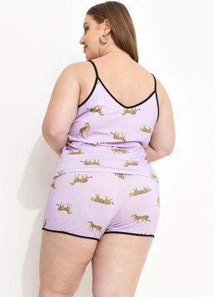 Marguerite - Pijama Onça Lilás em Malha de Viscose - MARGUERITE