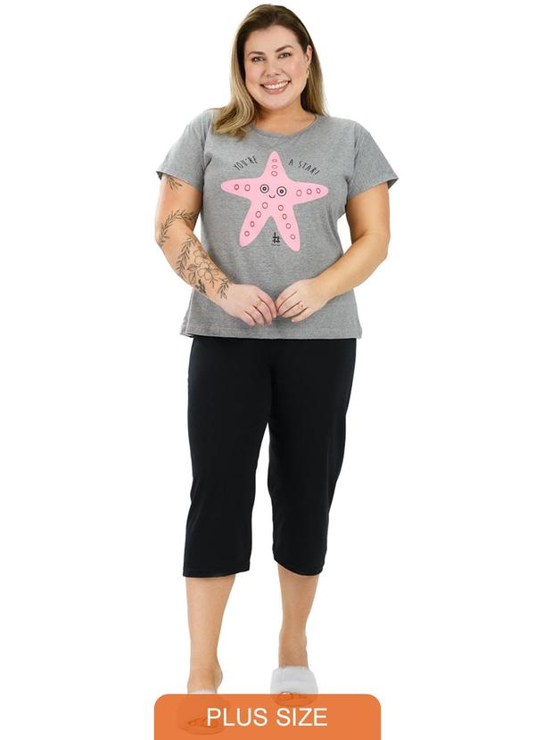 Be Blast - Pijama Pescador Curve de Algodão Estrela Cinza 2