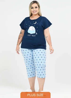 Be Blast - Pijama Pescador Plus Size Bolinhas Marinho - BE BLAST