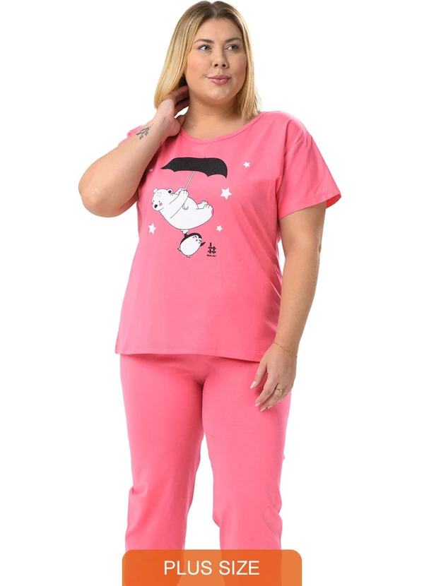Be Blast - Pijama Pescador Plus Size de Algodão UrsinhoRosa