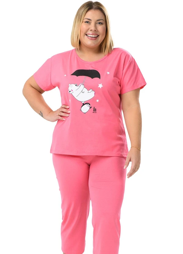 Be Blast - Pijama Pescador Plus Size de Algodão UrsinhoRosa 3