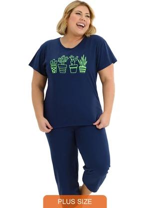 Be Blast - Pijama Pescador Plus Size Suculentas Azul - BE BLAST