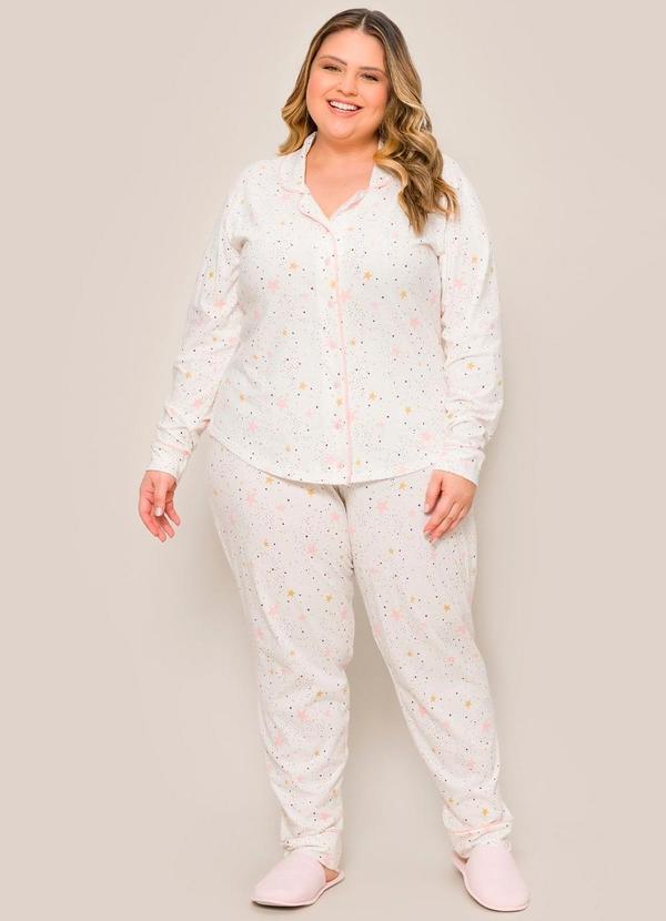 Rovitex - Pijama Plus Americano Manga Longa Branco