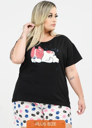 Be Blast - Pijama Plus Size Cachorrinho Estampado Preto - BE BLAST