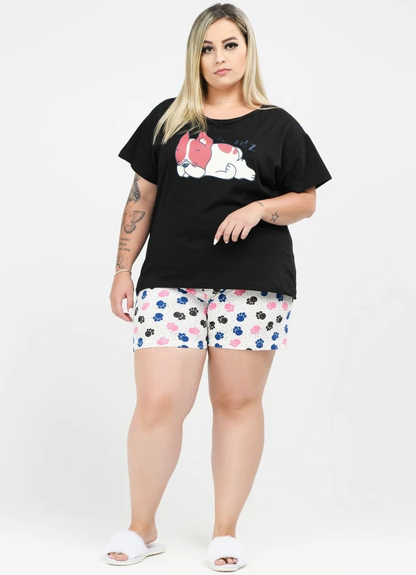 Be Blast - Pijama Plus Size Cachorrinho Estampado Preto
