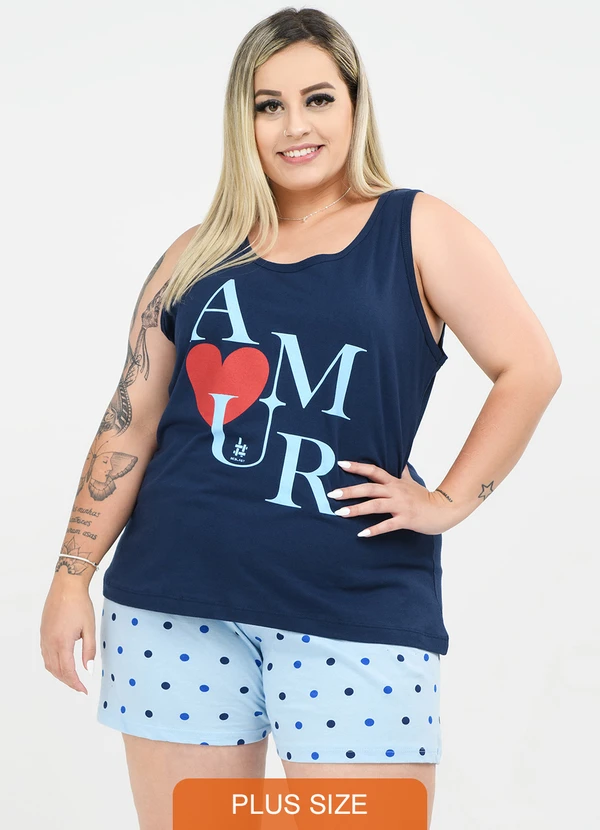 Be Blast - Pijama Plus Size de Algodão Amur Azul