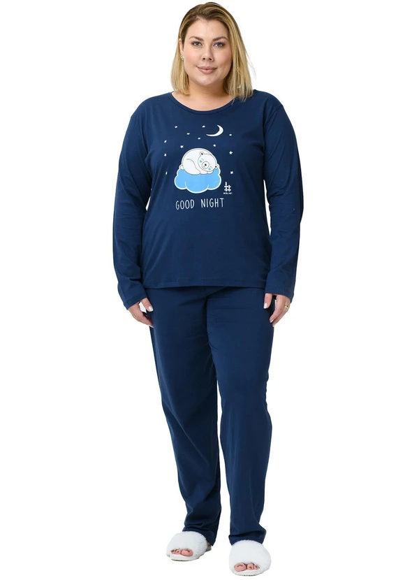 Be Blast - Pijama Plus Size de Algodão Good Night Azul 3