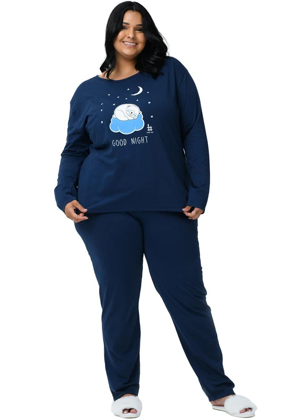 Be Blast - Pijama Plus Size de Algodão Good Night Azul 4