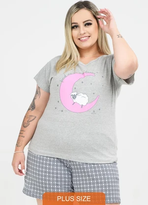 Be Blast - Pijama Plus Size de Algodão Lua Estampado Mescla - BE BLAST