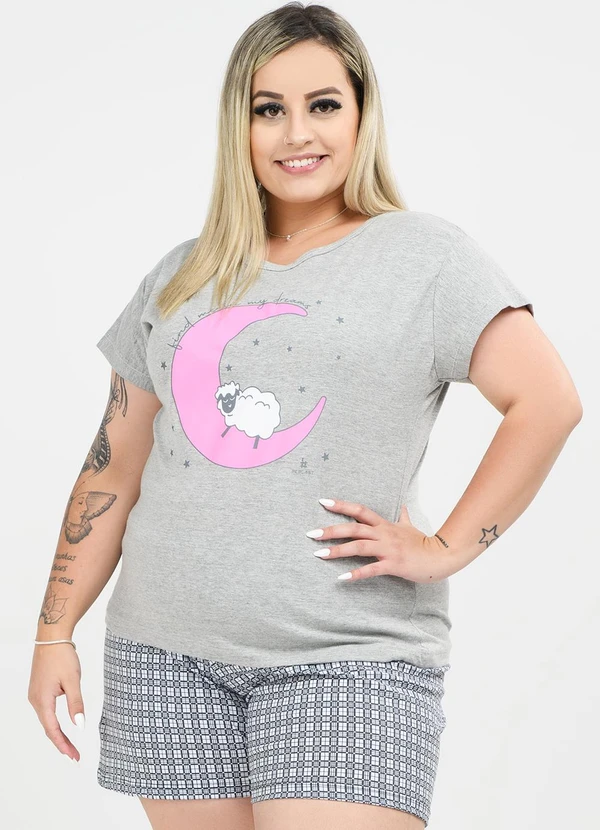 Be Blast - Pijama Plus Size de Algodão Lua Estampado Mescla 3