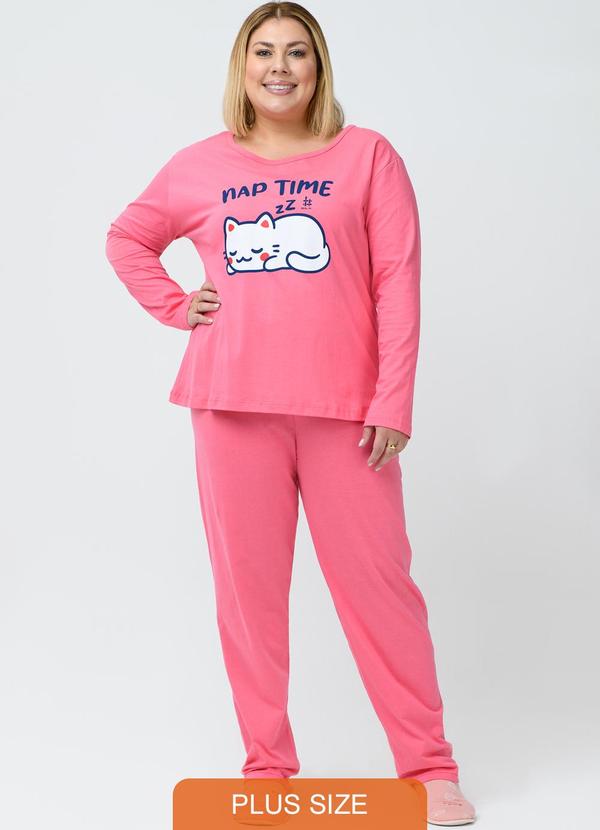 Be Blast - Pijama Plus Size de Algodão Nap Time Rosa