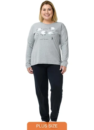 Be Blast - Pijama Plus Size de Algodão Ovelhinhas Cinza - BE BLAST