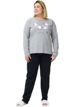 Be Blast - Pijama Plus Size de Algodão Ovelhinhas Cinza - BE BLAST