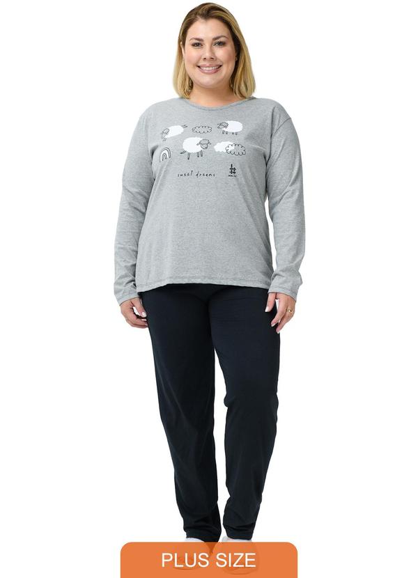 Be Blast - Pijama Plus Size de Algodão Ovelhinhas Cinza
