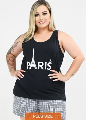 Be Blast - Pijama Plus Size de Algodão Paris EstampadoPreto - BE BLAST